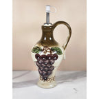 Vintage Rustic Orchard Plum Grape Oil Cruet Hand Painted Stoneware 9"