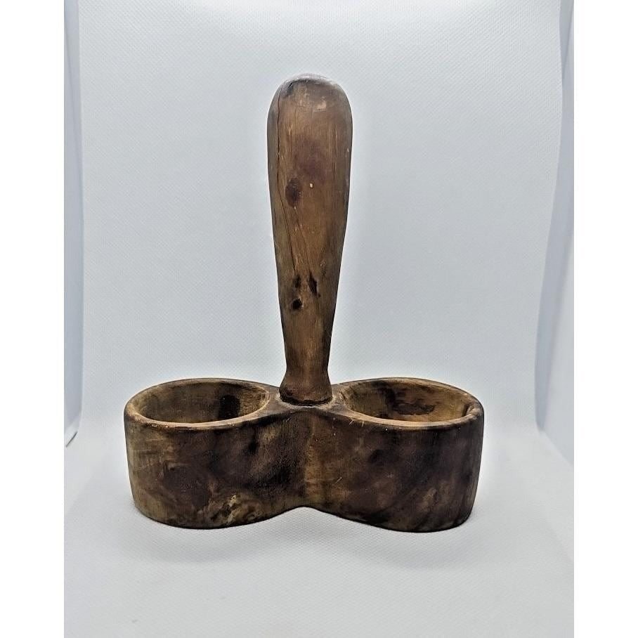 Vintage Wooden Salt & Pepper Holder Rustic Farmhouse Kitchen Stand