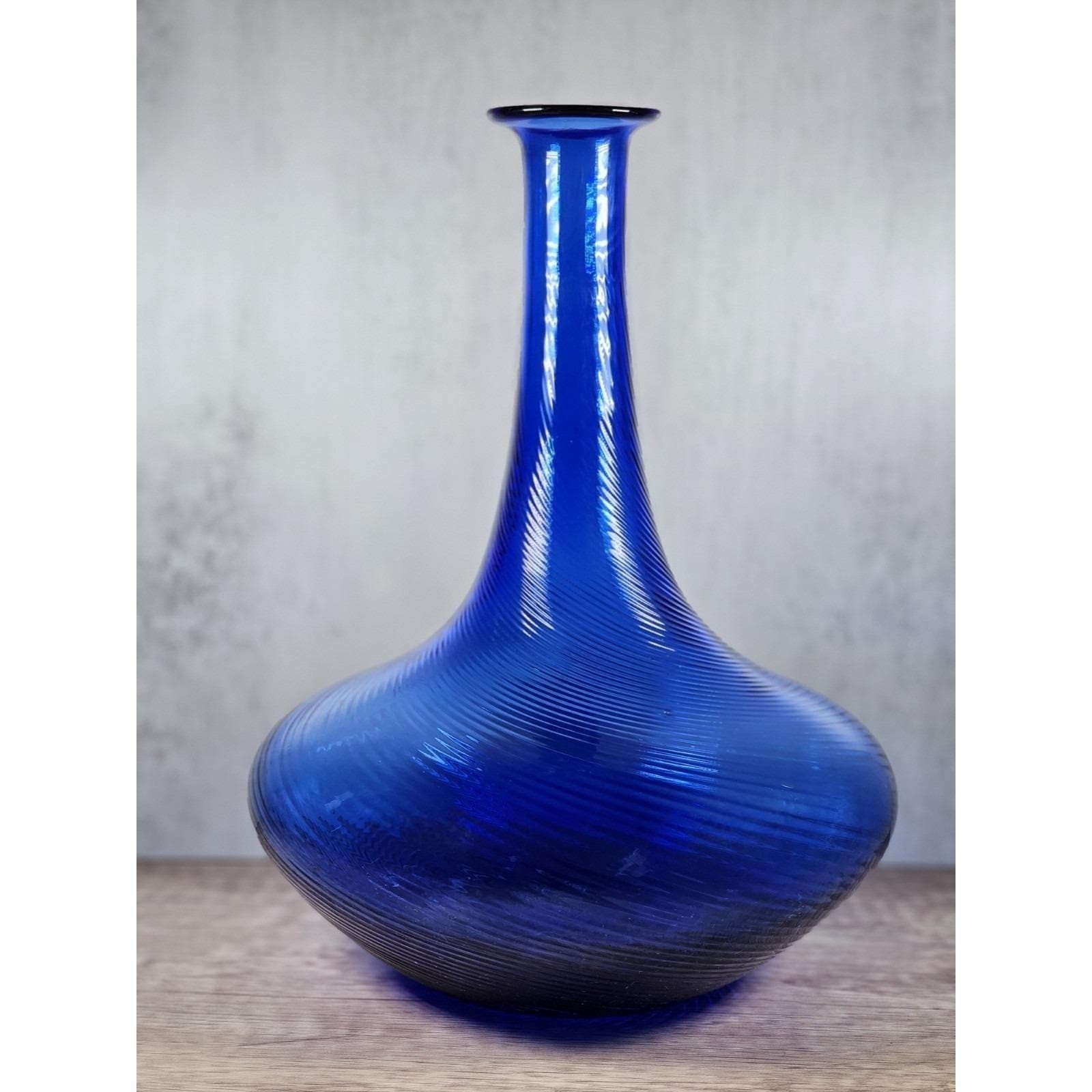 Vintage Cobalt Blue Swirl Glass Vase 1970s Art Glass Decor
