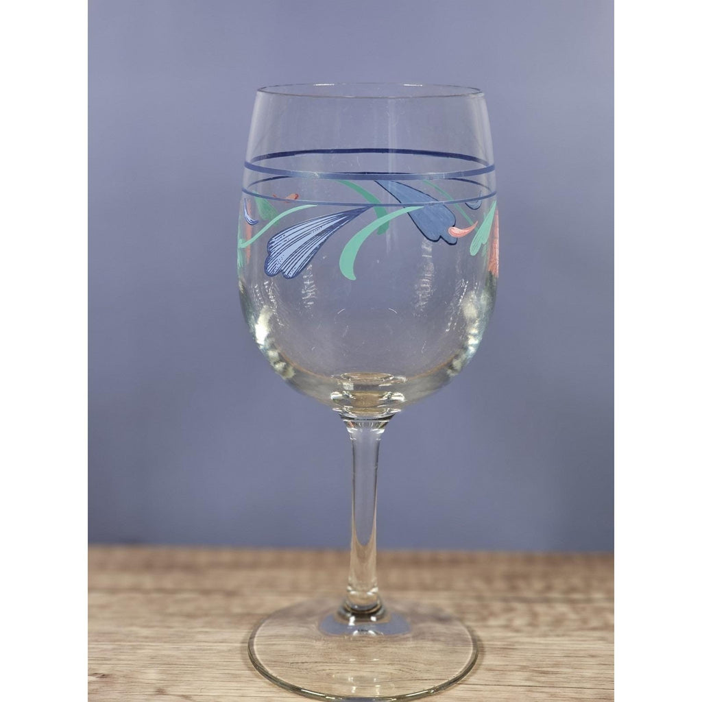 Lenox Floral Wine Goblet Poppy Blue Glass 10 oz Stemware