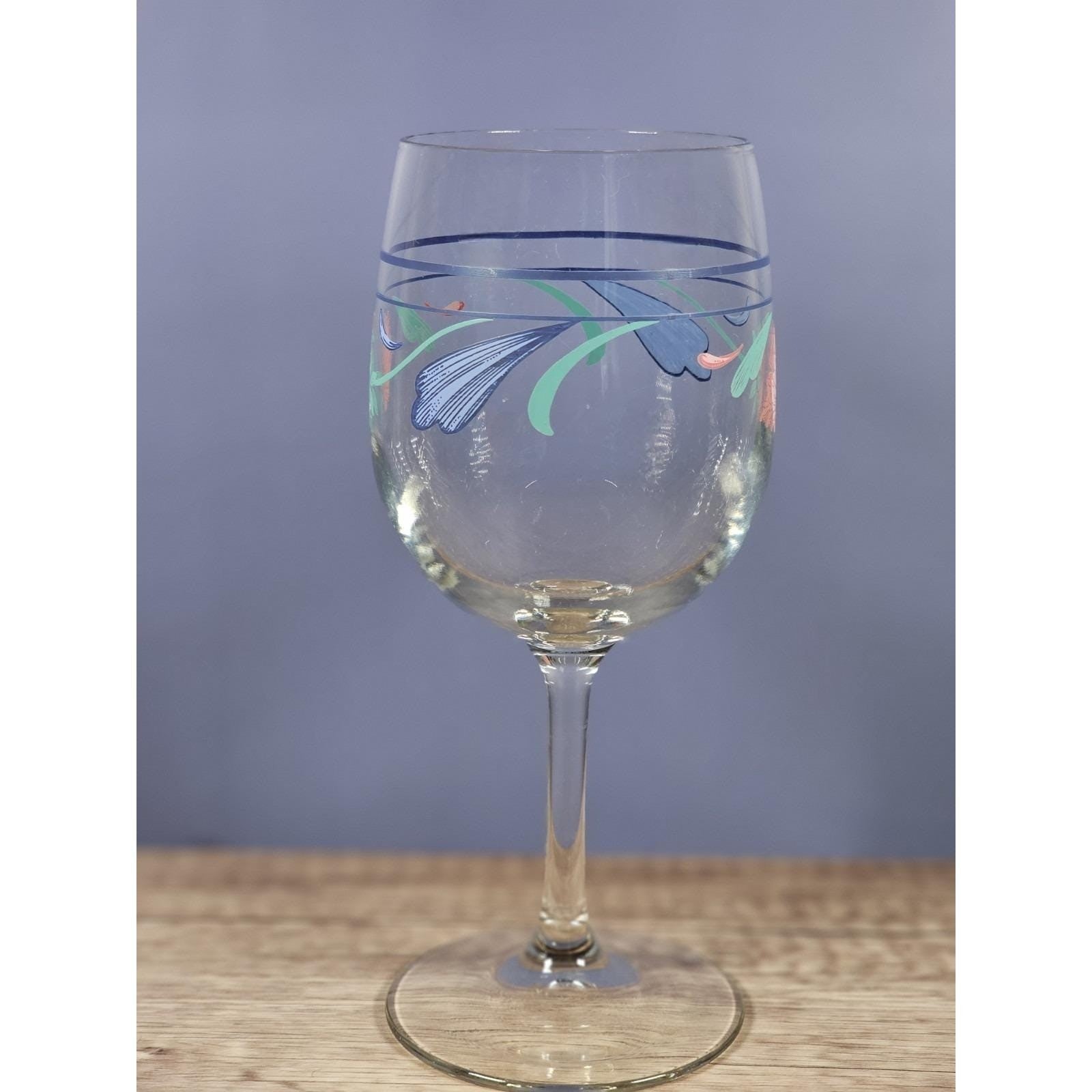 Lenox Floral Wine Goblet Poppy Blue Glass 10 oz Stemware