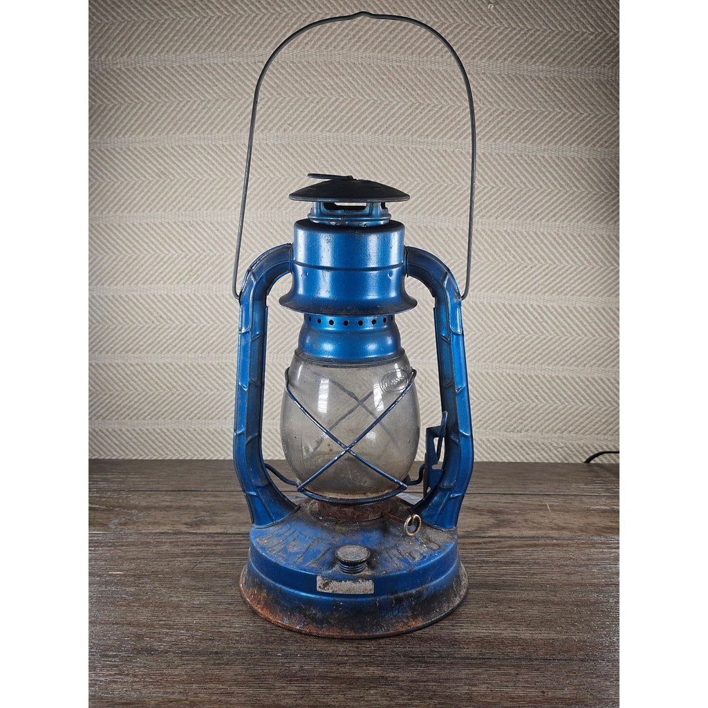 Vintage Dietz Air Pilot Lantern Blue Kerosene Oil Lamp 13.5" Tall