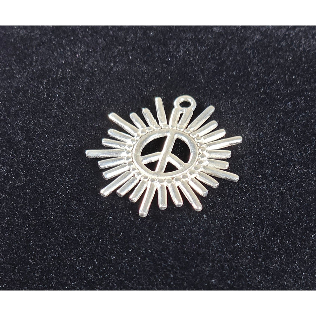 Vintage Peace Sign Sunburst Pendant Silver Tone Charm