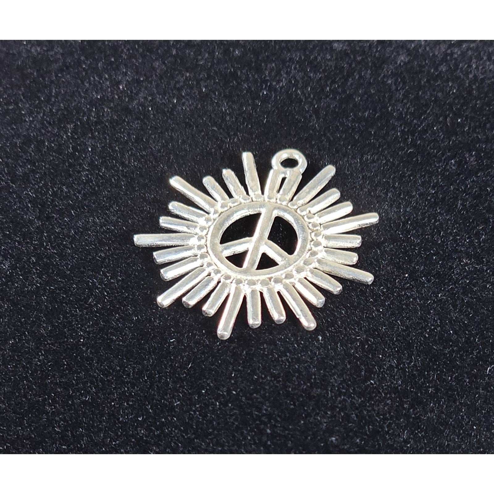 Vintage Peace Sign Sunburst Pendant Silver Tone Charm