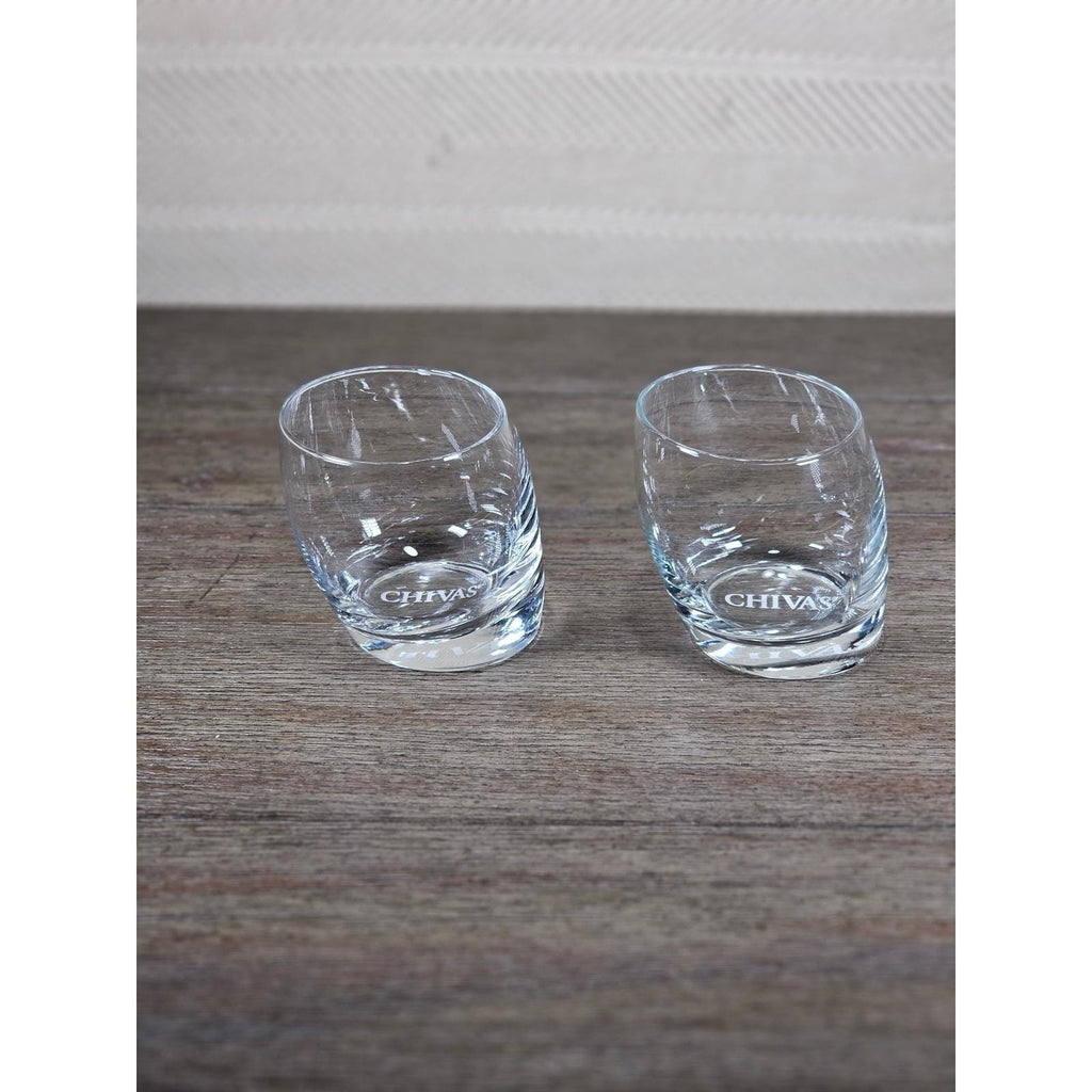 Set of 2 Chivas Etched Rocks Glasses 3.5 x 3 Inch Whisky Tumblers