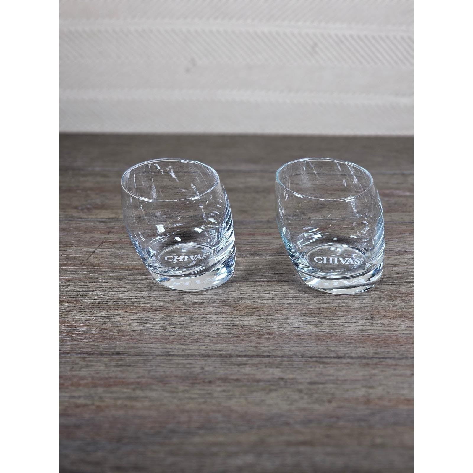 Set of 2 Chivas Etched Rocks Glasses 3.5 x 3 Inch Whisky Tumblers