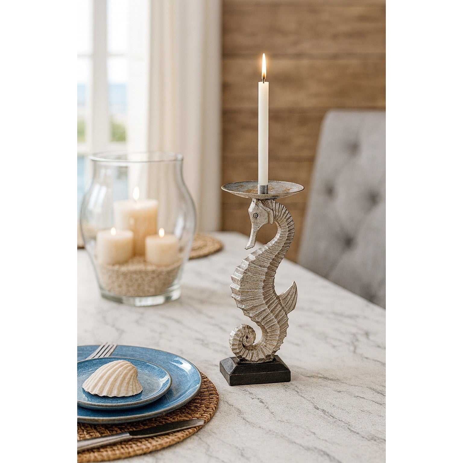 Vintage Seahorse Holder – Coastal Nautical Metal Decor – 7.5"x3"