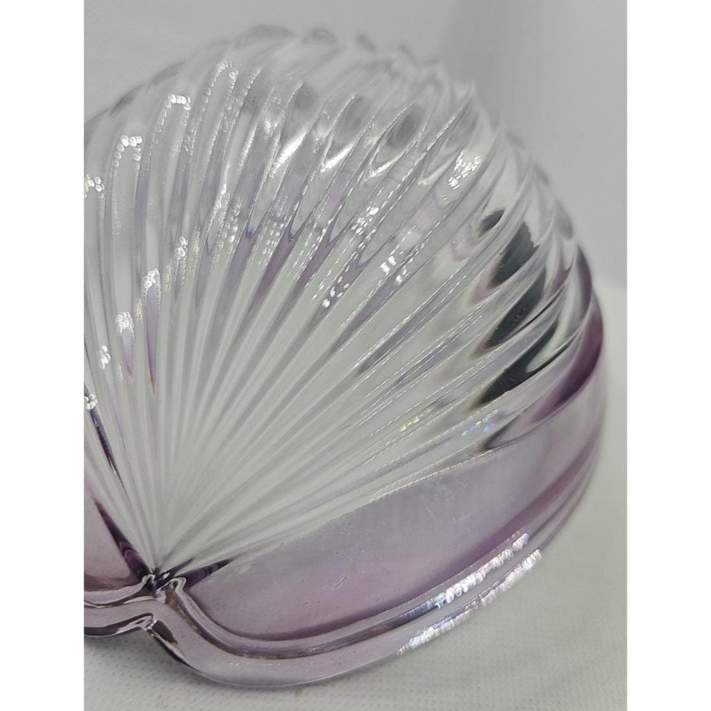 Vintage Ribbed Glass Bowl Purple Satin Edge Serving Dish