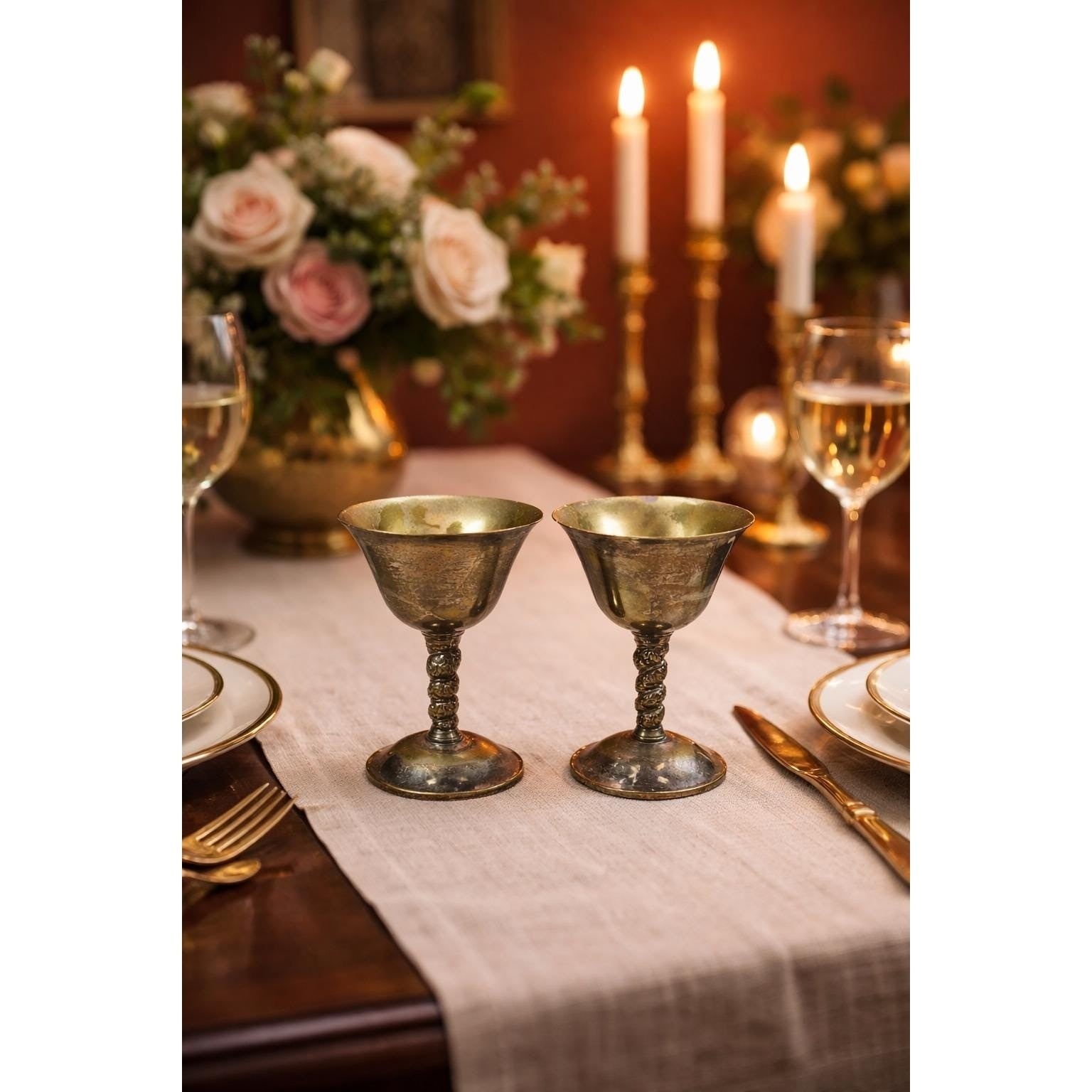 Vintage FB Rogers Silver Plate Goblets Set of 2 Twisted Stem Spain