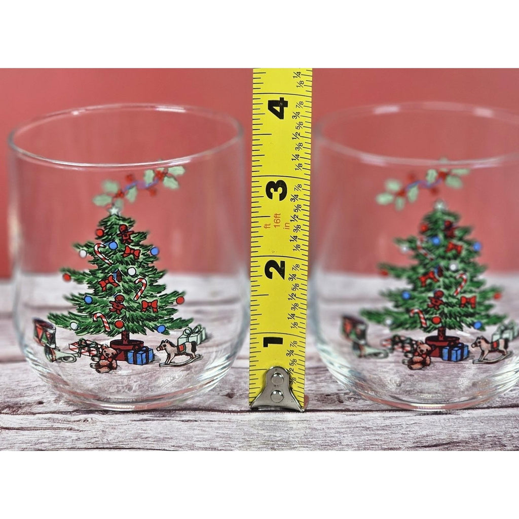 Vintage Luminarc Christmas Tree Lowball Glasses Set of 4 Holiday Whiskey Tumbler