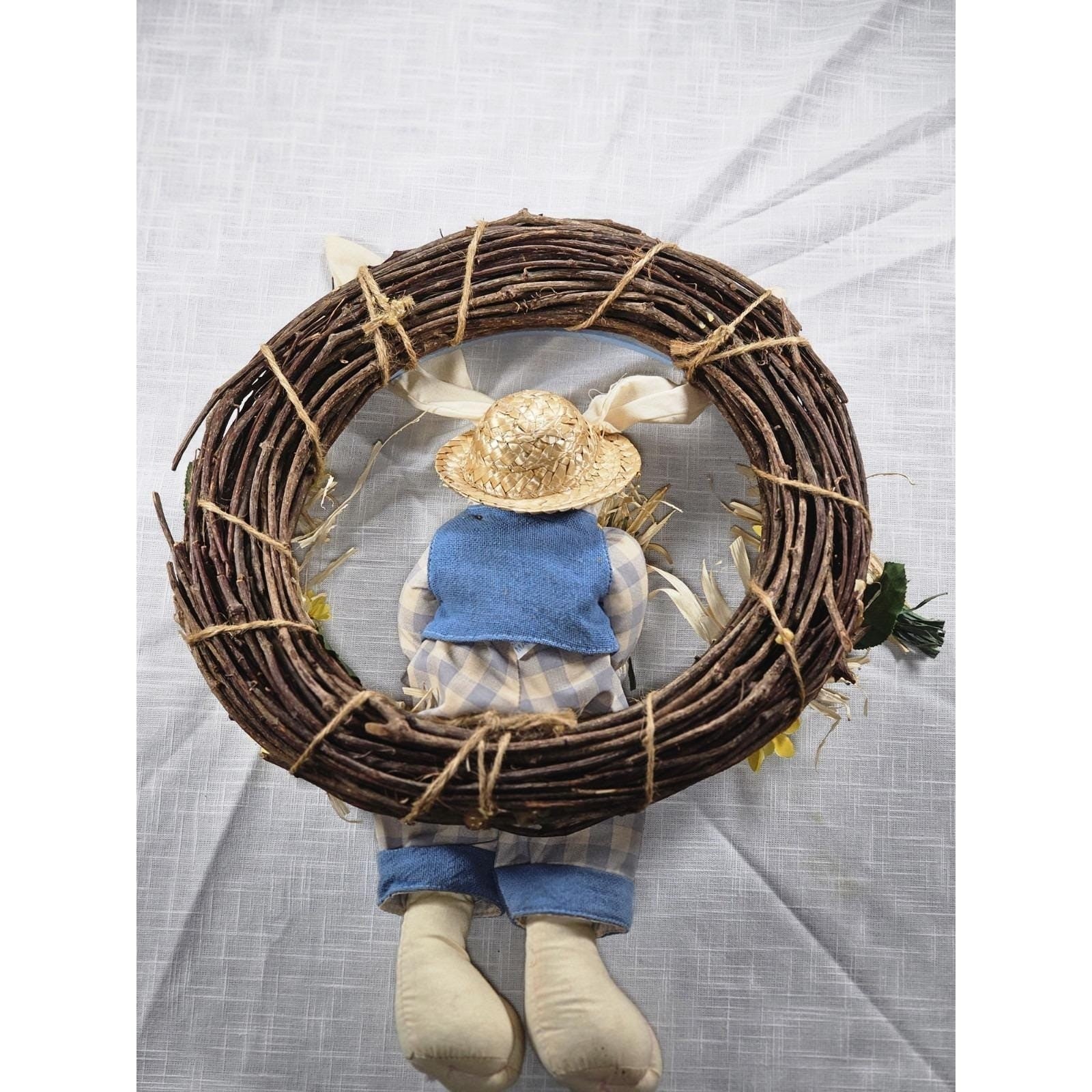 Vintage Easter Bunny Spring Grapevine Wreath Rustic Floral Door Decor