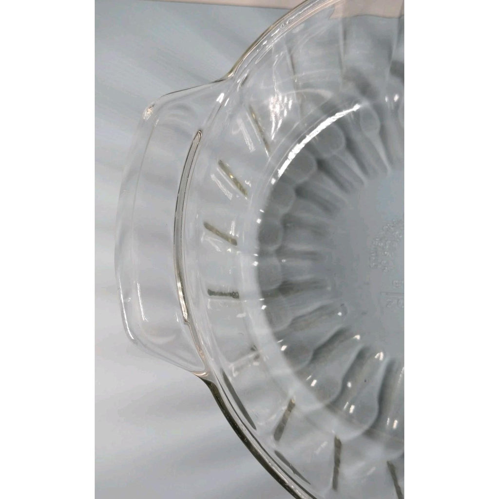 Vintage Clear Glass Handled Bowl Ribbed Glass Serving Bowl