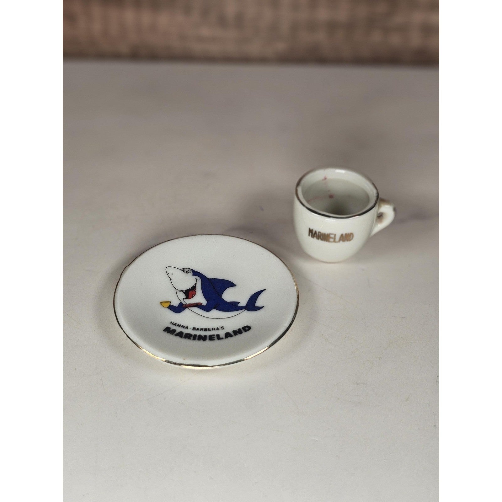Vintage Hanna Barbera Marineland Mini Cup Saucer Shark Souvenir
