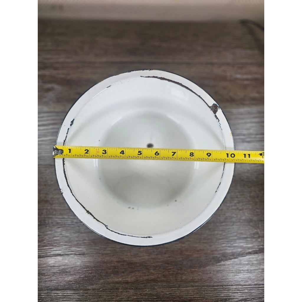 Vintage White Enamel Wash Basin Bowl Black Rim Rustic Farmhouse