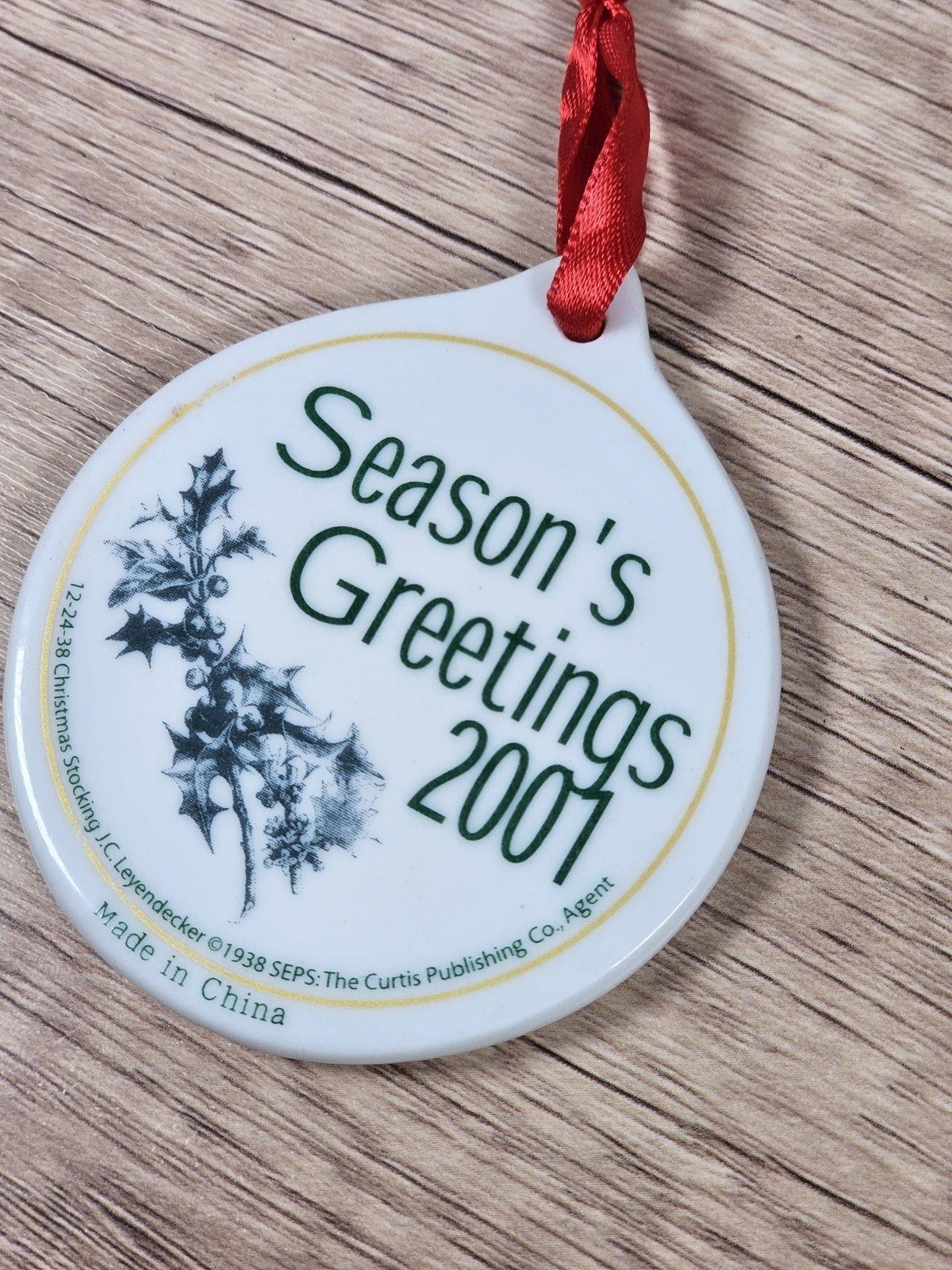 Vintage J.C. Leyendecker Seasons Greeting 2001 Christmas Porcelain Ornament