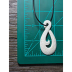 Vintage Carved Bone Hei Matau Fish Hook Pendant Necklace