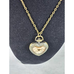 Vintage Heart Pocket Watch Necklace, Quartz Pendant, Gold Tone Chain