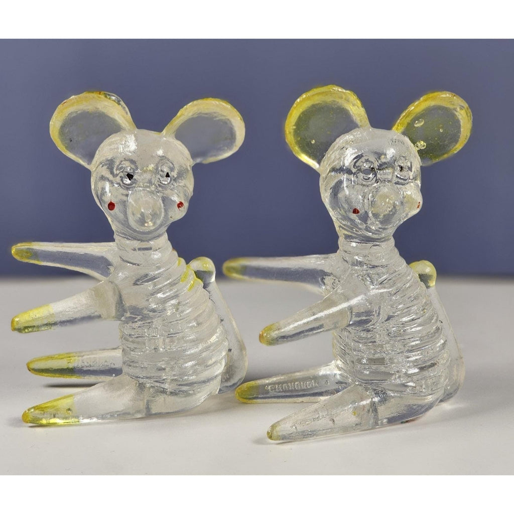 Vintage Lucite Mouse Figurines Clear Yellow Hong Kong