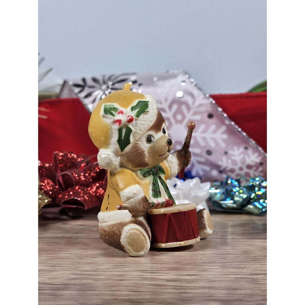 Vintage Teddy Bear Drum Ornament Hong Kong Yellow Coat