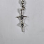 Vintage Black Bead Rosary Necklace Silver Tone Crucifix Catholic