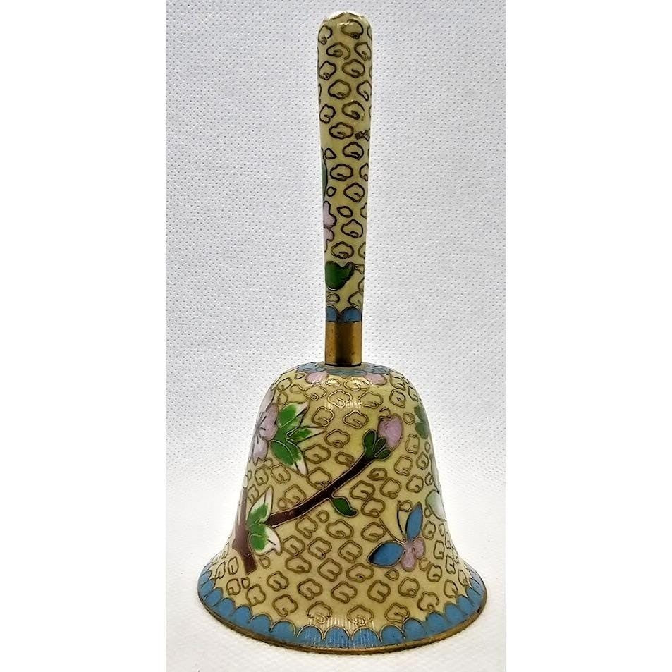Vintage Chinese Cloisonne Bell Blue Floral Enamel Decor