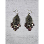 Boho Antique Gold Filigree Teardrop Chandelier Earrings Plum Shell Dangle Charms