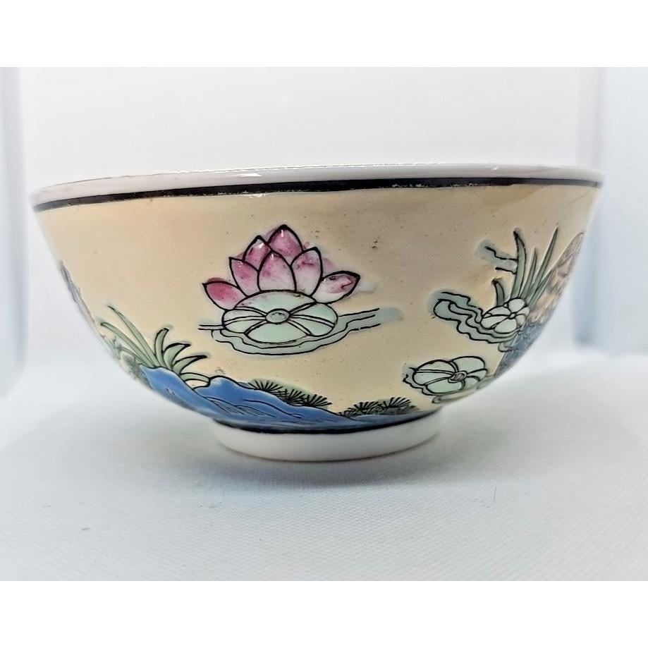 Antique Chinese Famille Rose Bowl Tongzhi Mark Lotus Mandarin Ducks