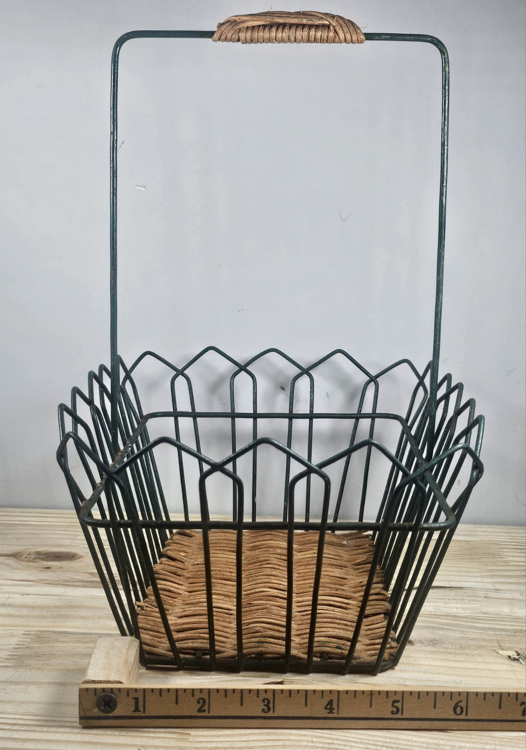 Black Metal + Rattan Basket 11.5″ × 9″ | Rustic Coastal Storage Basket