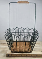 Black Metal + Rattan Basket 11.5″ × 9″ | Rustic Coastal Storage Basket