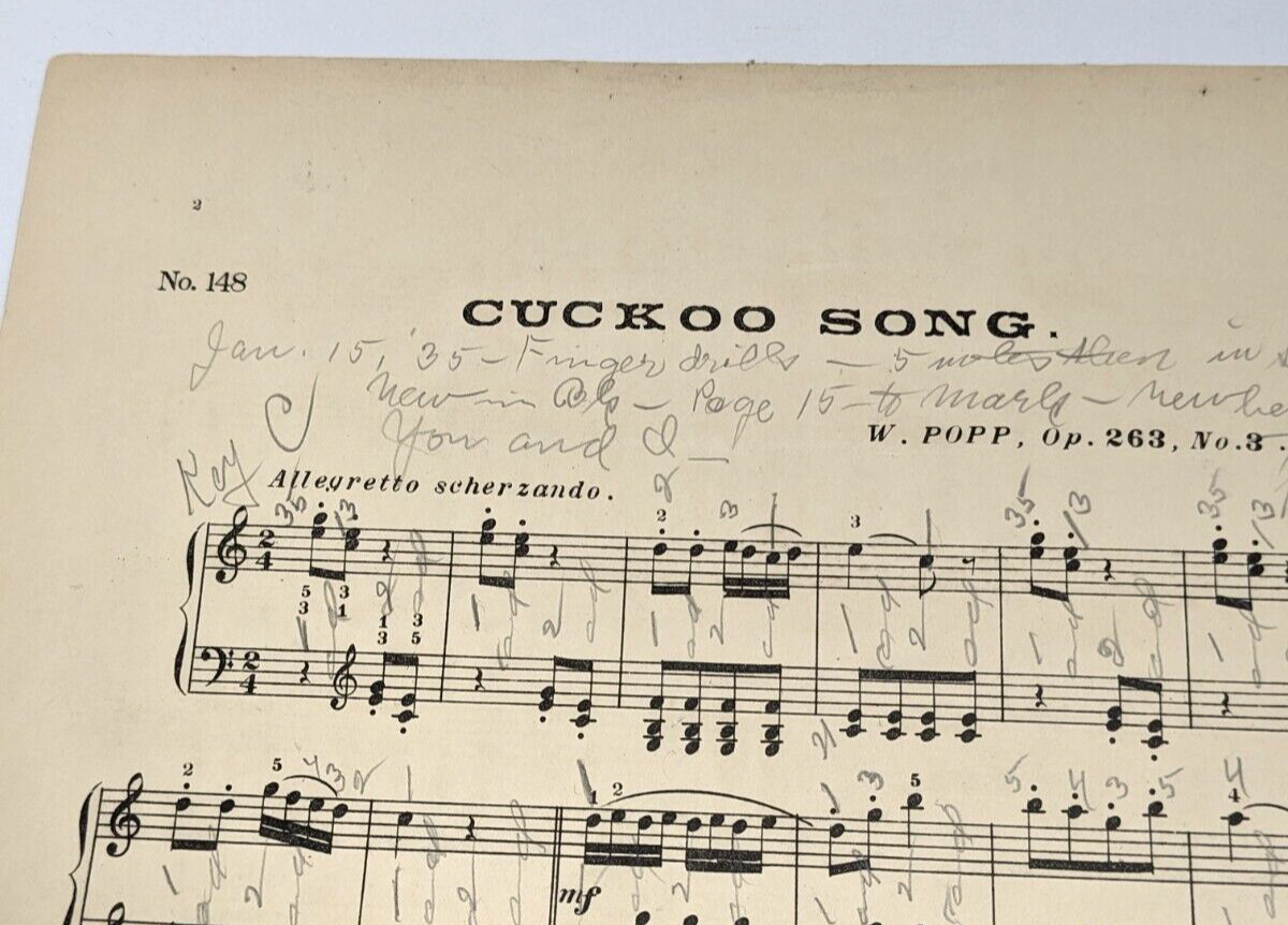Cuckoo Song Sheet Music By W. Popp 1932