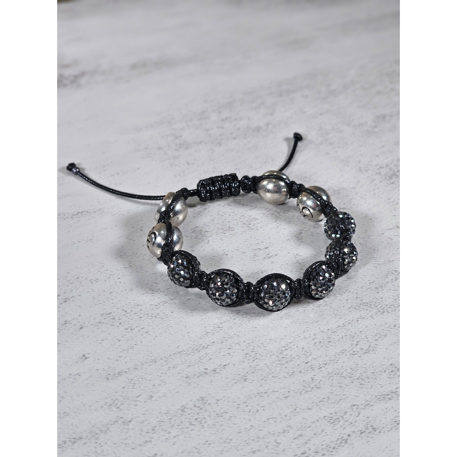 Adjustable Om Bracelet Black Cord Rhinestone Bead Spiritual Bracelet