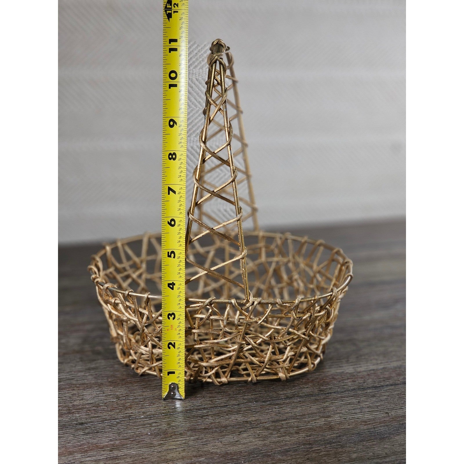 Vintage Gold-Tone Metal Wire Basket with Handle | Decorative Storage Basket