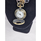 Vintage Pocket Watch Necklace Long Chain Eiffel Tower Charm Quartz