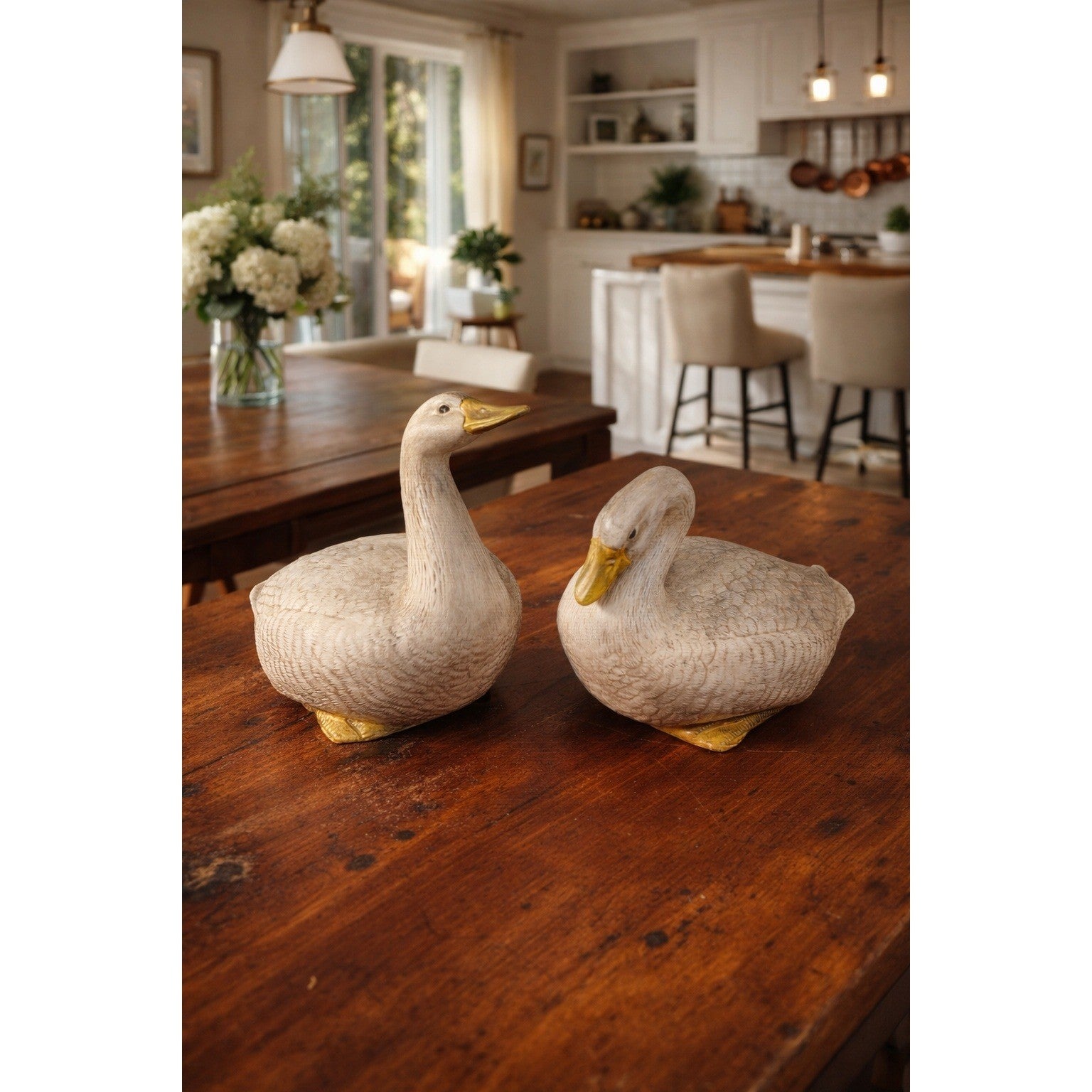 Vintage Pair Ceramic Duck Figurines Mallard Style Farmhouse Decor