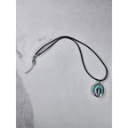 Vintage Madonna Pendant Necklace Blue Enamel Oval Cross Back