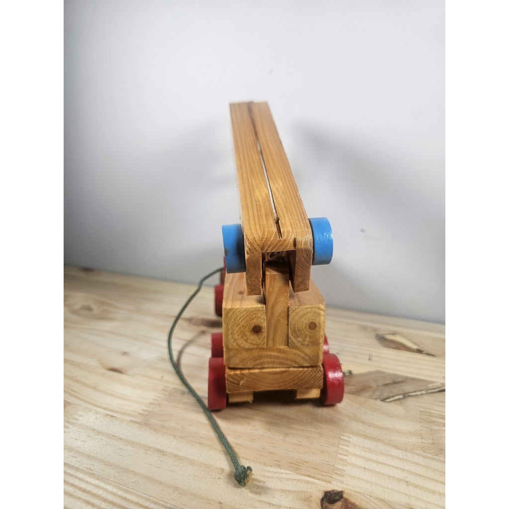 Vintage Wooden Construction Crane Truck Toy 1950s Extendable Arm Pull Toy
