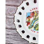 Vintage Lake George New York Souvenir Plate Gold Trim Pierced Rim 7 Inch
