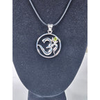 Vintage Sterling Silver Om Pendant with Green Stone Accent