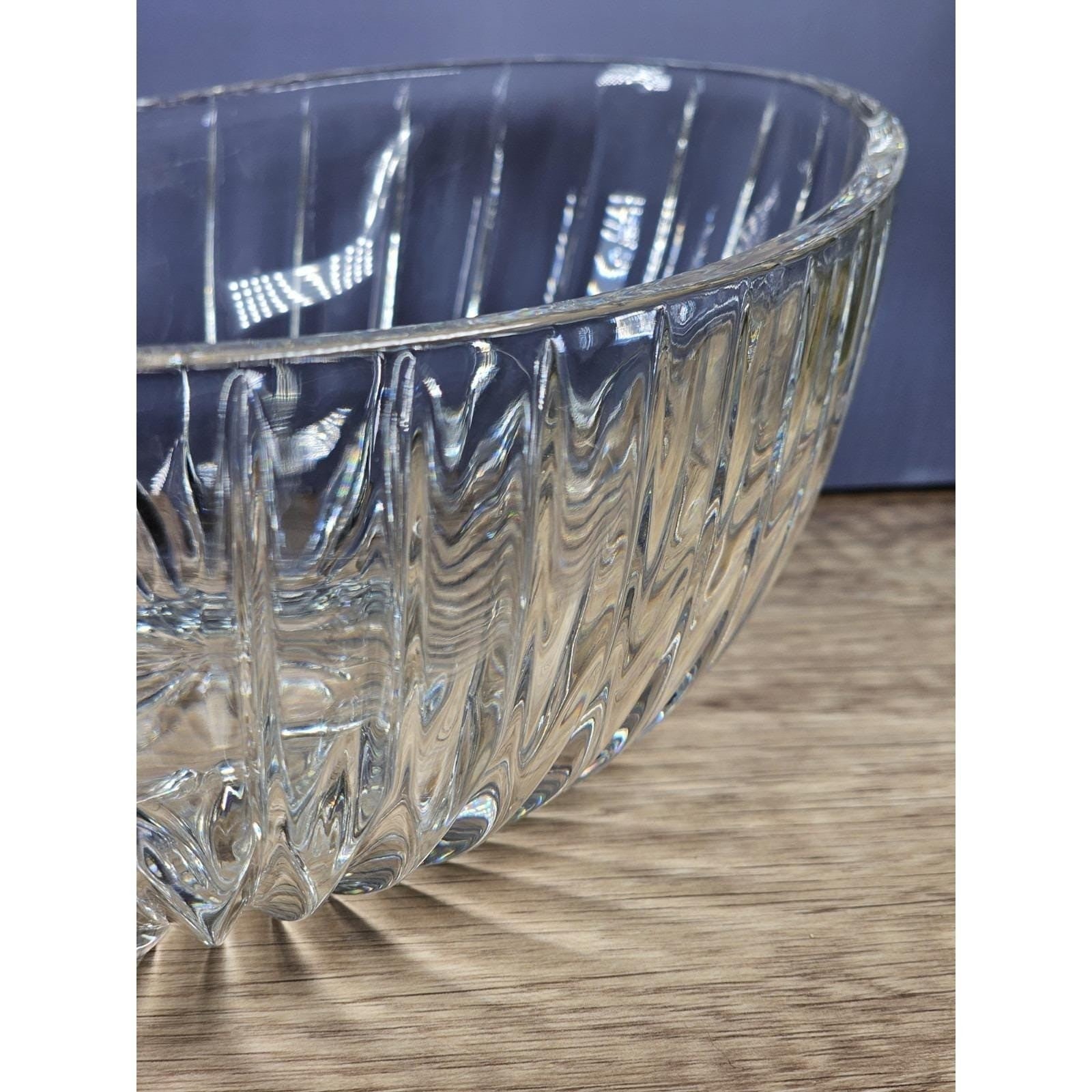 Vintage Cut Crystal Oval Bowl Starburst Pattern Textured Sides