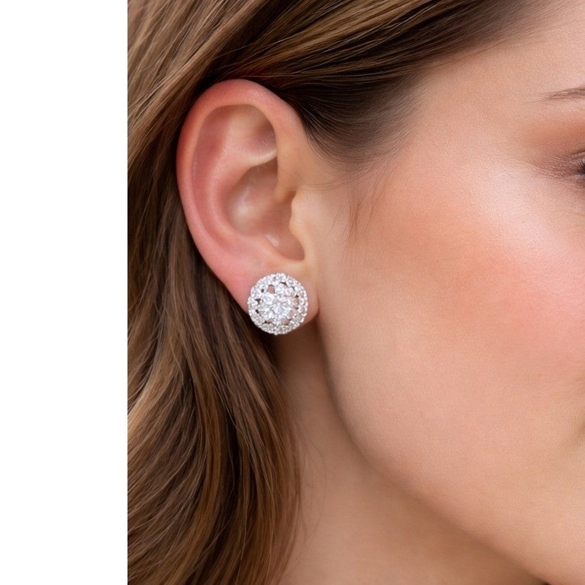 Vintage Silver Tone Textured Stud Earrings | Classic Round Statement Studs