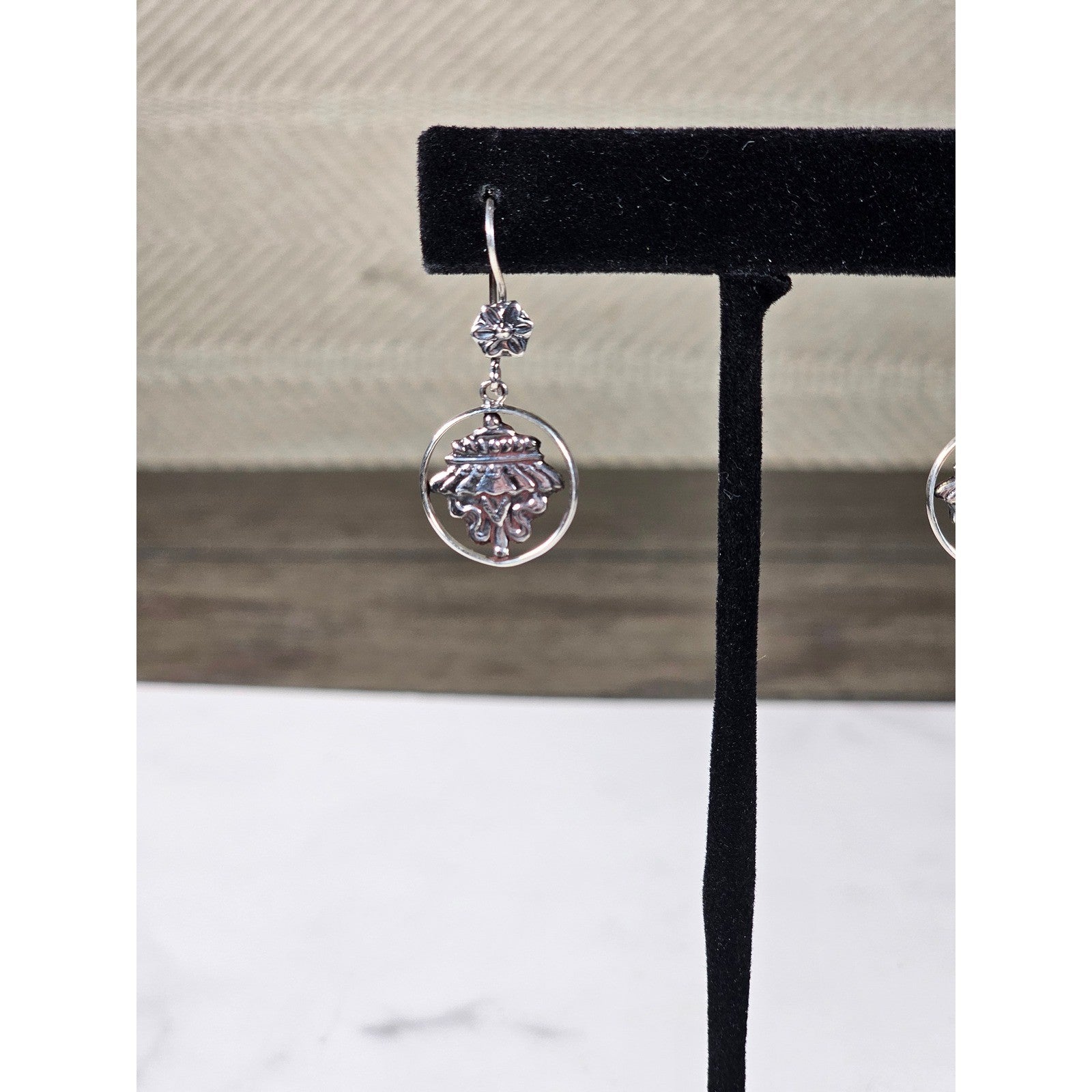 Vintage Sterling Silver Drop Earrings Ornate Dangle Design