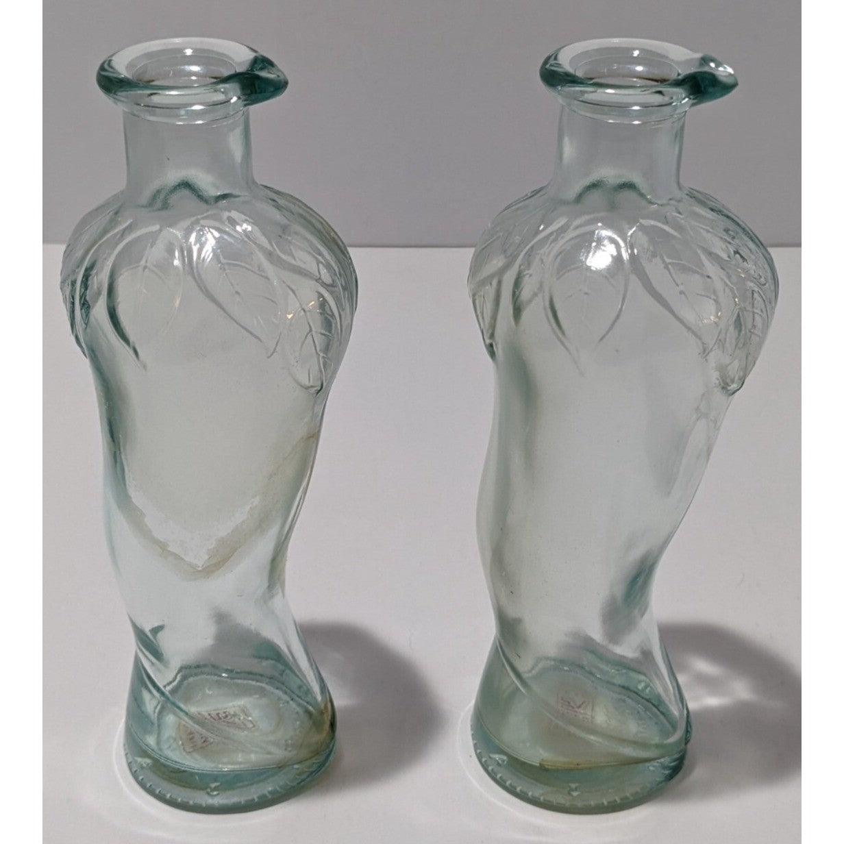 Vintage Pair of Vetreria Etrusca Italian Green Glass Olive Oil / Pepper Bottles