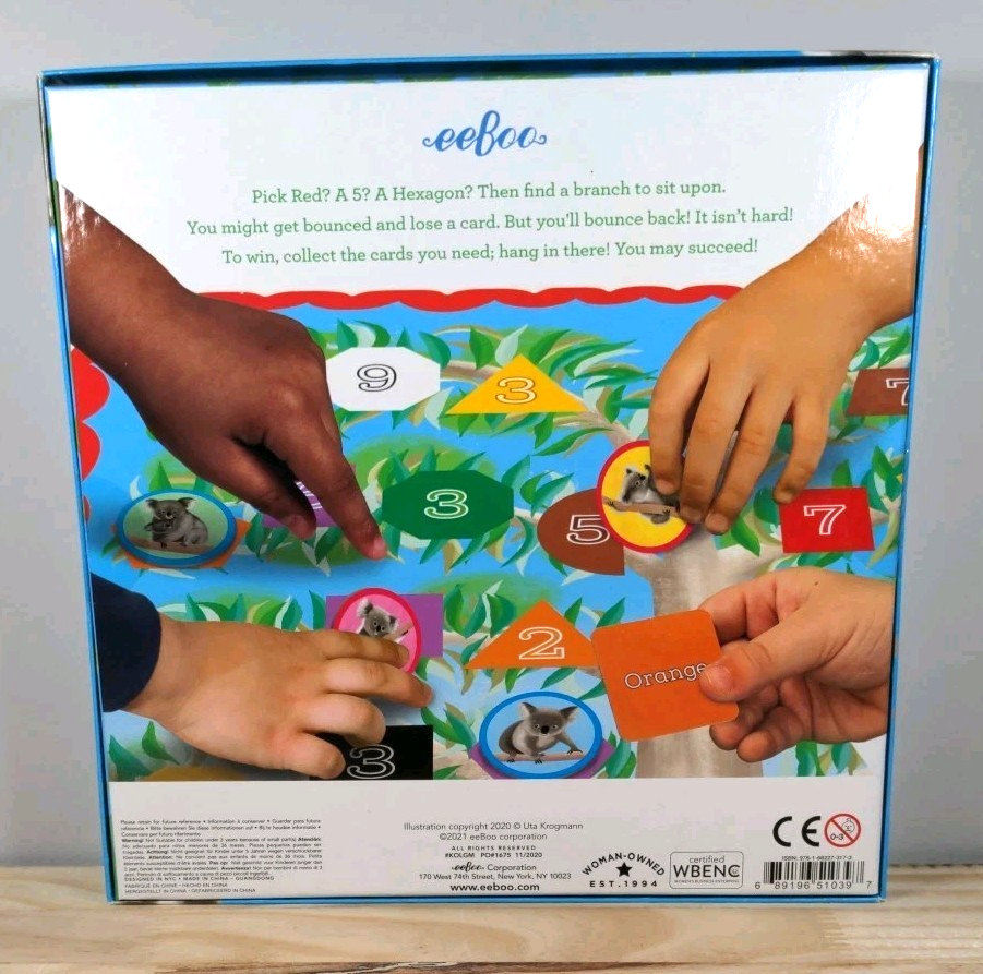 New EeBoo Koala Bounce Board Game Colors/Shapes/Numbers Strategy Game Ages 3+