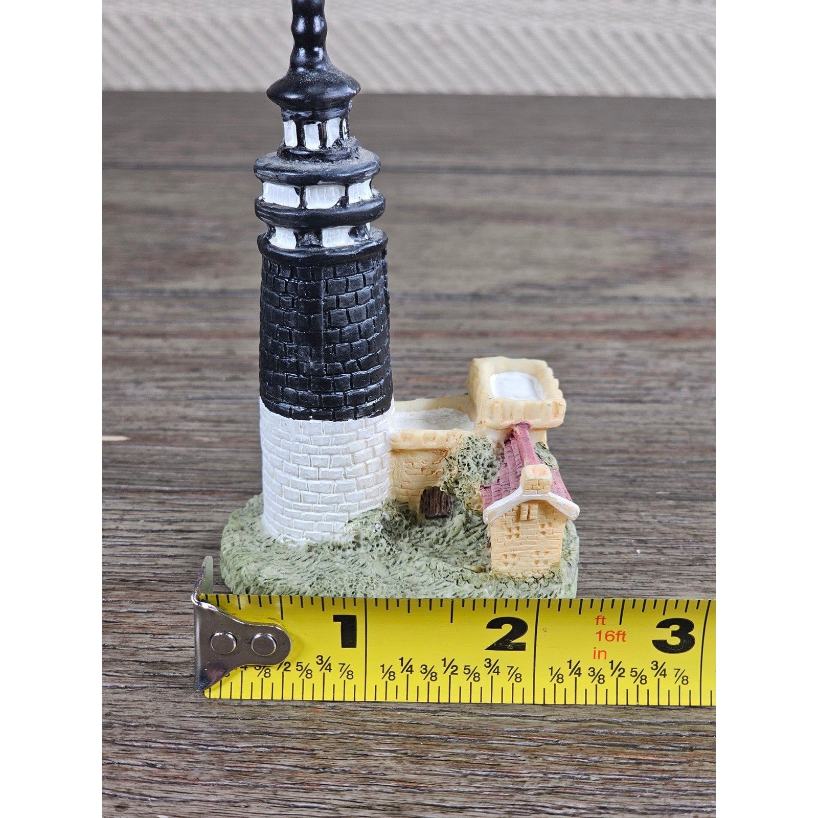 Vintage Mini Lighthouse Figurine Black White Coastal Decor Nautical Shelf Art