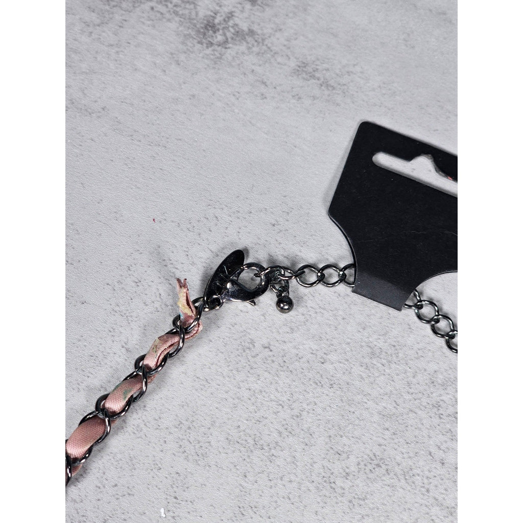 Vintage Pink Beaded Cluster Necklace with Ribbon Chain Detail