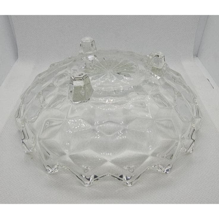 Vintage Fostoria American Cubist Glass Bowl 3 Footed Sawtooth Rim