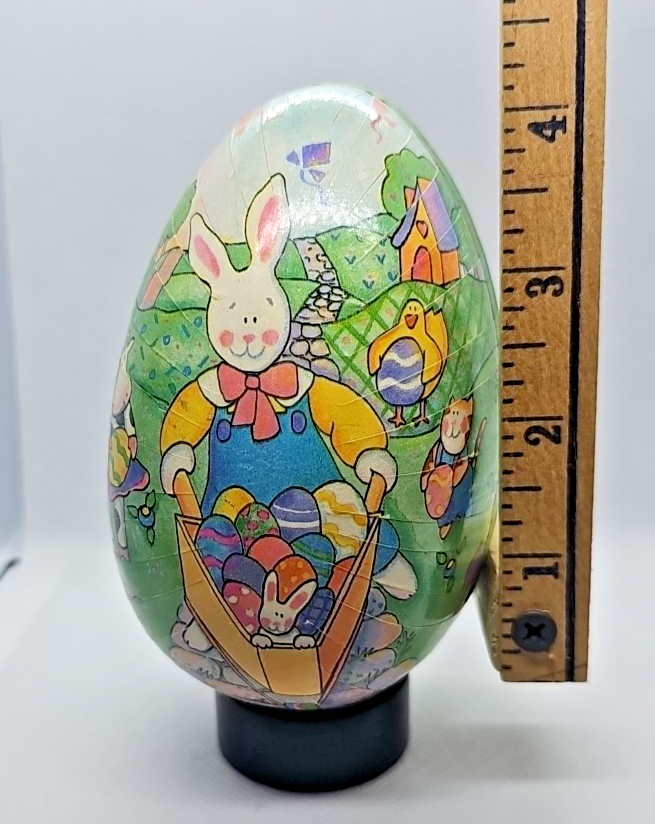 Vintage Paper Mache Egg Rabbit with Wheelbarrow Full of Eggs