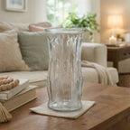 Vintage Brody Clear Glass Vase 9.5 Inch Mid Century Feather Leaf Design