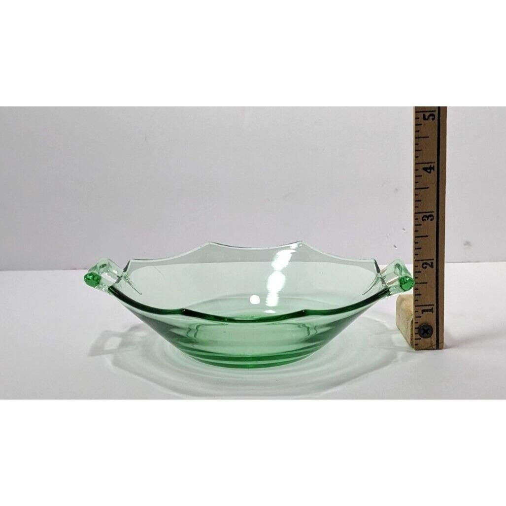 Green Glass Candy Dish Handled Vintage Serving Bowl