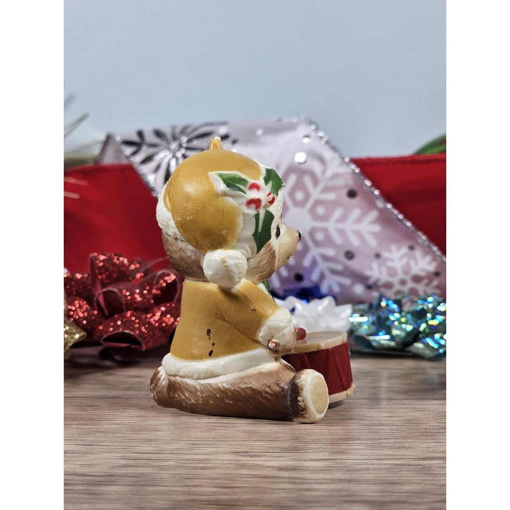 Vintage Teddy Bear Drum Ornament Hong Kong Yellow Coat